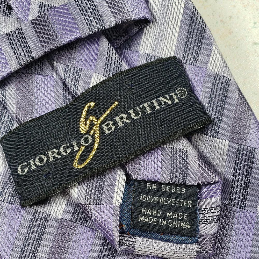 Men's Giorgio Brutini Purple Print Necktie HAND MADE - Picture 8 of 8